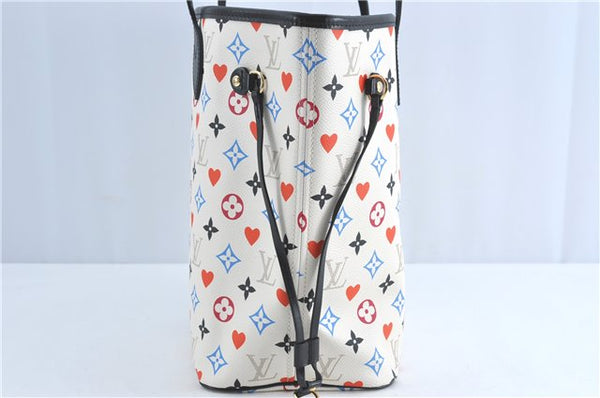 Auth Louis Vuitton Game On Neverfull MM Tote Bag White Black M57462 LV J0817