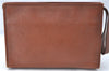 Authentic Burberrys Vintage Leather Clutch Hand Bag Brown J0822