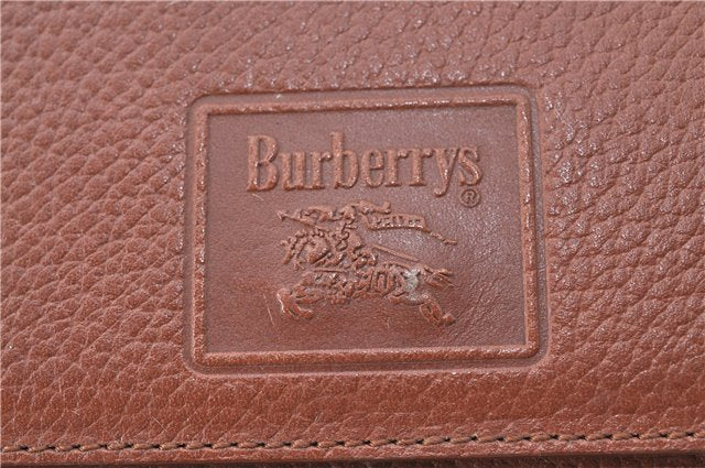 Authentic Burberrys Vintage Leather Clutch Hand Bag Brown J0822