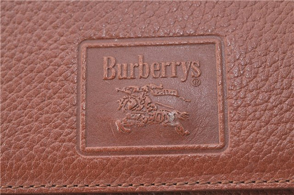 Authentic Burberrys Vintage Leather Clutch Hand Bag Brown J0822