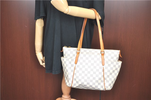 Authentic Louis Vuitton Damier Azur Totally PM Tote Bag White N41280 LV J0831