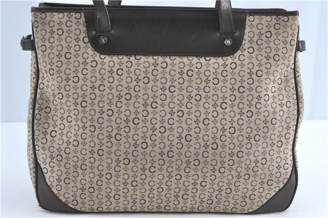 Authentic CELINE C Macadam Blason Shoulder Tote Bag Canvas Leather Beige J0837