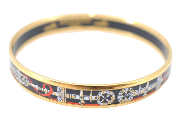 Authentic HERMES Email PM Bangle Weapon Motif Gold Black Red J0855