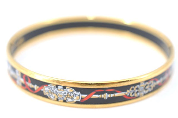 Authentic HERMES Email PM Bangle Weapon Motif Gold Black Red J0855