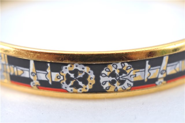 Authentic HERMES Email PM Bangle Weapon Motif Gold Black Red J0855