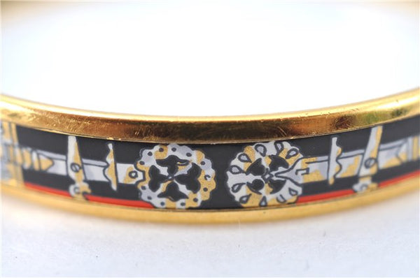 Authentic HERMES Email PM Bangle Weapon Motif Gold Black Red J0855