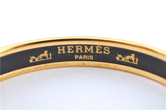 Authentic HERMES Email PM Bangle Weapon Motif Gold Black Red J0855