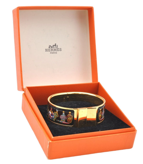 Authentic HERMES Email GM Bangle Vase Motif Gold Black Box J0857