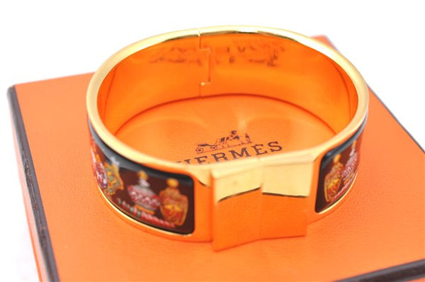 Authentic HERMES Email GM Bangle Vase Motif Gold Black Box J0857