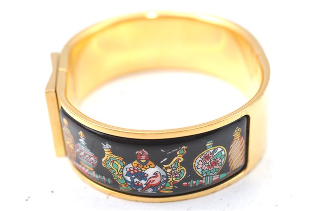 Authentic HERMES Email GM Bangle Vase Motif Gold Black Box J0857