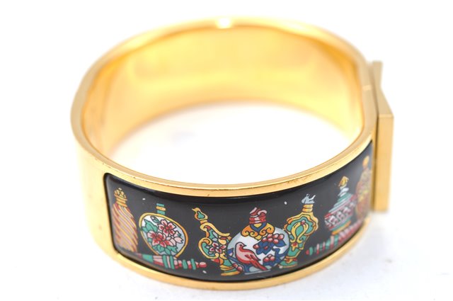 Authentic HERMES Email GM Bangle Vase Motif Gold Black Box J0857