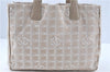 Authentic CHANEL New Travel Line Shoulder Tote Bag Nylon Leather Beige J0911