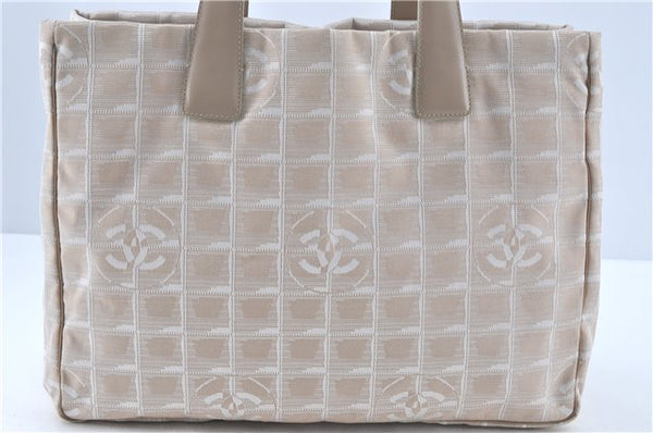 Authentic CHANEL New Travel Line Shoulder Tote Bag Nylon Leather Beige J0911