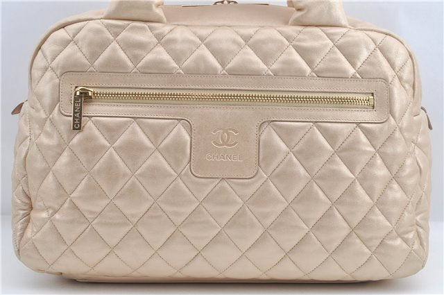 Authentic Chanel Coco Cocoon Matelasse Leather Hand Bag Purse Beige CC J0936