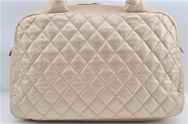 Authentic Chanel Coco Cocoon Matelasse Leather Hand Bag Purse Beige CC J0936