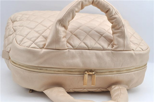 Authentic Chanel Coco Cocoon Matelasse Leather Hand Bag Purse Beige CC J0936