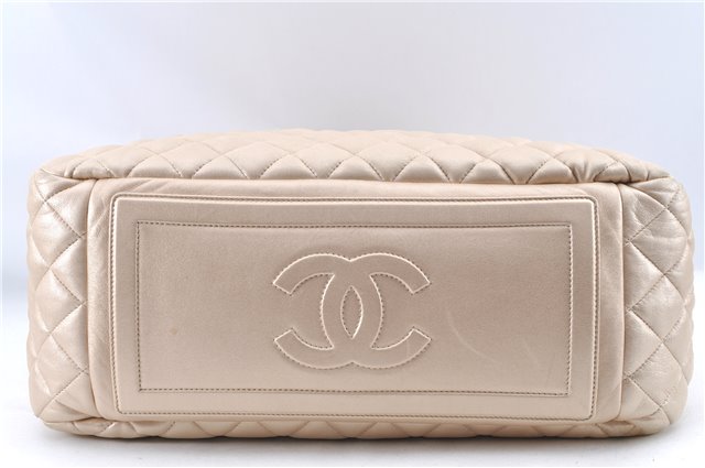 Authentic Chanel Coco Cocoon Matelasse Leather Hand Bag Purse Beige CC J0936