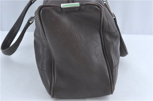 Authentic CHANEL Chocolate Bar Caviar Skin CC Logo Hand Boston Bag Brown J0941
