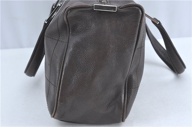 Authentic CHANEL Chocolate Bar Caviar Skin CC Logo Hand Boston Bag Brown J0941