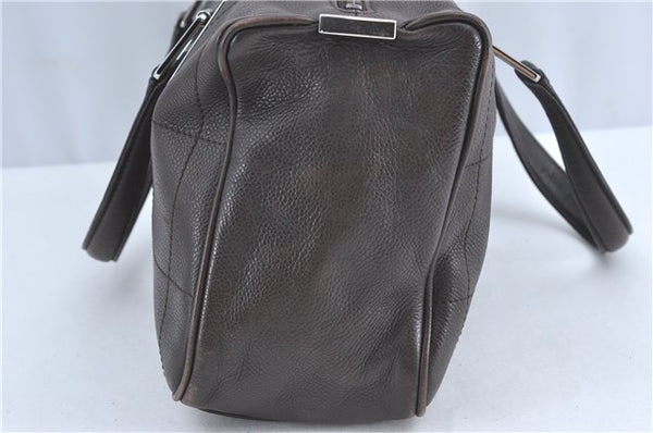 Authentic CHANEL Chocolate Bar Caviar Skin CC Logo Hand Boston Bag Brown J0941