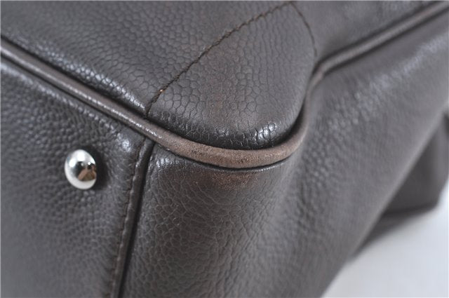 Authentic CHANEL Chocolate Bar Caviar Skin CC Logo Hand Boston Bag Brown J0941