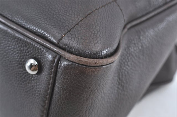 Authentic CHANEL Chocolate Bar Caviar Skin CC Logo Hand Boston Bag Brown J0941