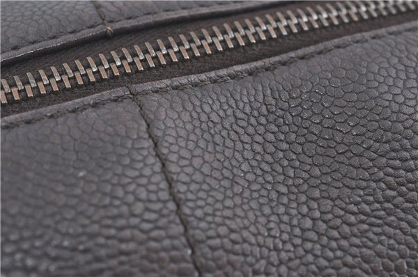 Authentic CHANEL Chocolate Bar Caviar Skin CC Logo Hand Boston Bag Brown J0941