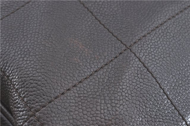 Authentic CHANEL Chocolate Bar Caviar Skin CC Logo Hand Boston Bag Brown J0941