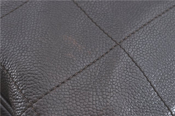 Authentic CHANEL Chocolate Bar Caviar Skin CC Logo Hand Boston Bag Brown J0941