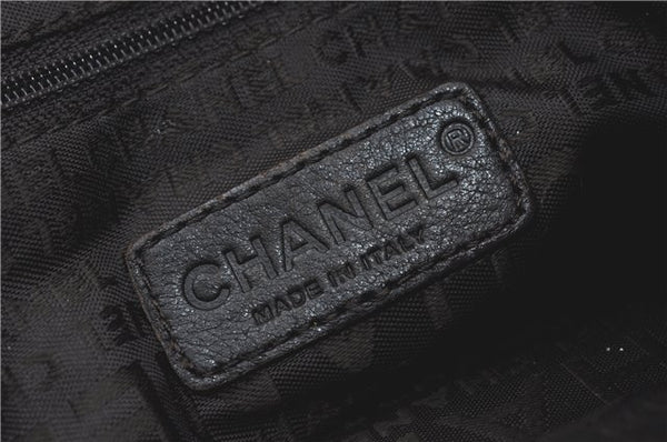 Authentic CHANEL Chocolate Bar Caviar Skin CC Logo Hand Boston Bag Brown J0941