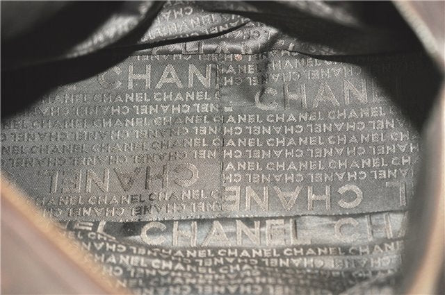 Authentic CHANEL Chocolate Bar Caviar Skin CC Logo Hand Boston Bag Brown J0941