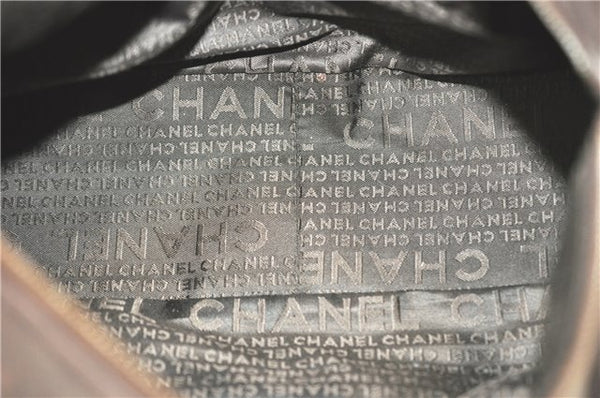 Authentic CHANEL Chocolate Bar Caviar Skin CC Logo Hand Boston Bag Brown J0941