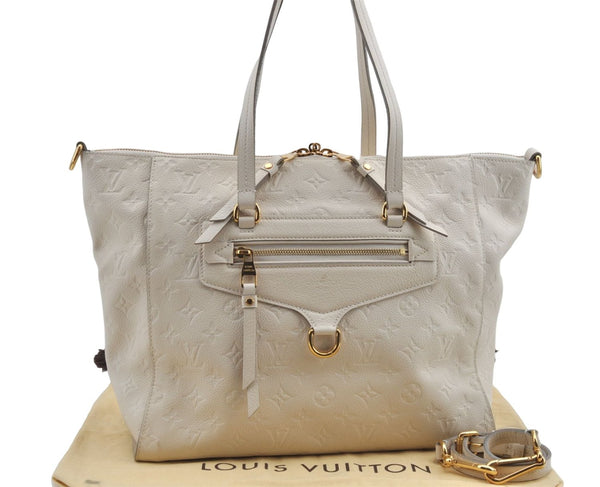 Auth Louis Vuitton Monogram Empreinte Lumineuse PM Tote Bag M93411 White J0943