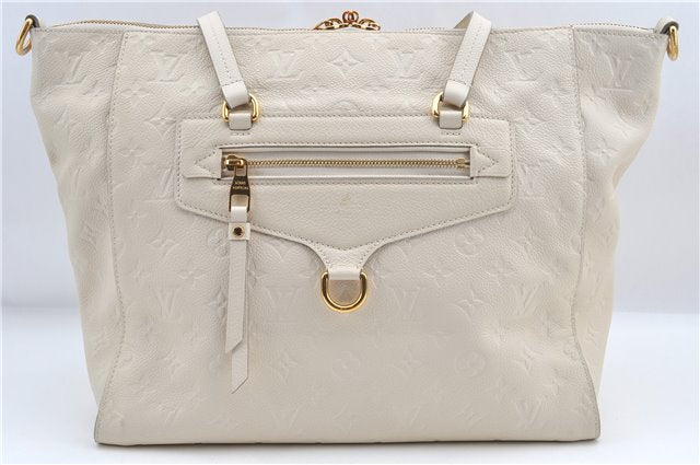 Auth Louis Vuitton Monogram Empreinte Lumineuse PM Tote Bag M93411 White J0943