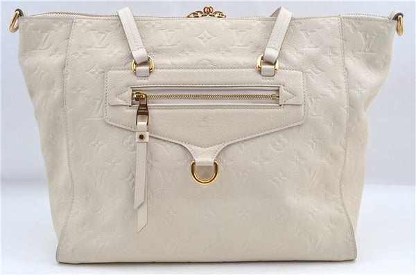 Auth Louis Vuitton Monogram Empreinte Lumineuse PM Tote Bag M93411 White J0943