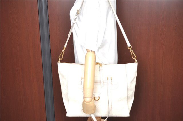 Auth Louis Vuitton Monogram Empreinte Lumineuse PM Tote Bag M93411 White J0943
