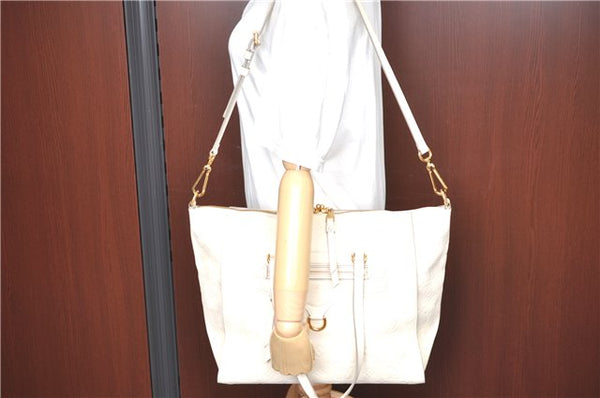 Auth Louis Vuitton Monogram Empreinte Lumineuse PM Tote Bag M93411 White J0943