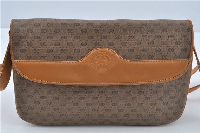 Authentic GUCCI Micro GG PVC Leather Shoulder Cross Body Bag Brown Beige J0948