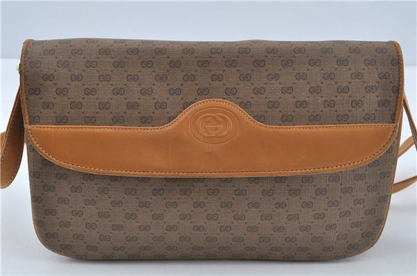 Authentic GUCCI Micro GG PVC Leather Shoulder Cross Body Bag Brown Beige J0948