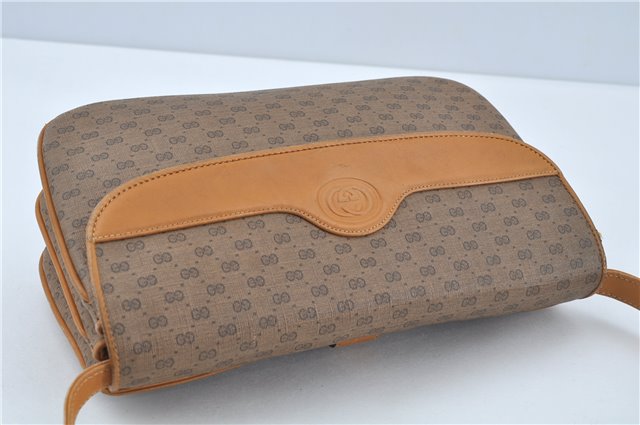 Authentic GUCCI Micro GG PVC Leather Shoulder Cross Body Bag Brown Beige J0948