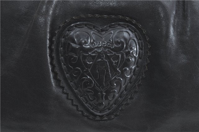 Authentic GUCCI Heart Crest 2Way Shoulder Hand Bag Leather 212994 Black J0950