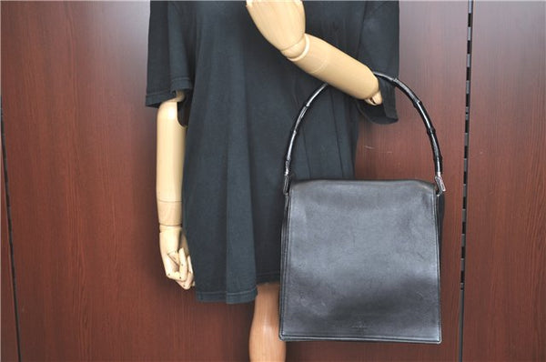 Authentic GUCCI Bamboo Shoulder Hand Bag Purse Leather 0013243 Black J1002