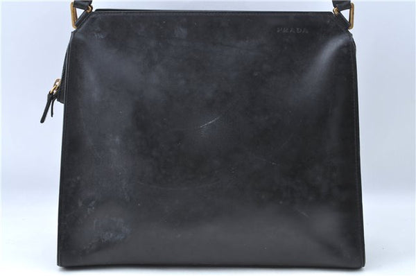 Authentic PRADA Leather Shoulder Tote Bag Black J1005