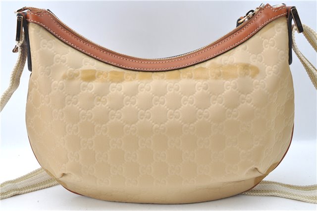 Auth GUCCI Shoulder Cross Body Bag Purse GG Nylon Leather 181092 Beige  J1012