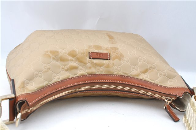 Auth GUCCI Shoulder Cross Body Bag Purse GG Nylon Leather 181092 Beige  J1012