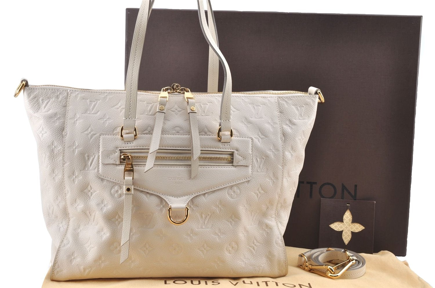 Authentic Louis Vuitton Monogram Empreinte Lumineuse PM Tote Bag White Box J1014