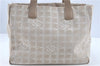 Authentic CHANEL New Travel Line Shoulder Tote Bag Nylon Leather Beige J1015