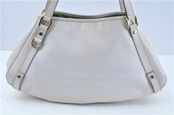 Authentic GUCCI Abbey Shoulder Tote Bag Leather 130736 White J1021