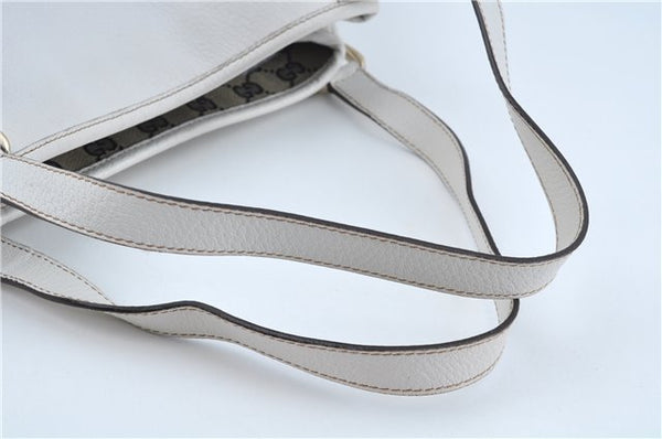 Authentic GUCCI Abbey Shoulder Tote Bag Leather 130736 White J1021