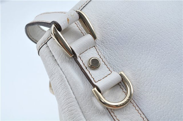 Authentic GUCCI Abbey Shoulder Tote Bag Leather 130736 White J1021